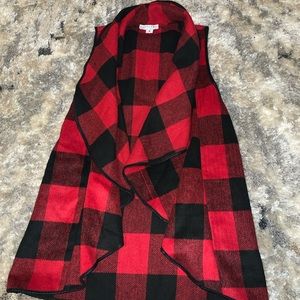 Plaid light sleeveless cardigan/vest